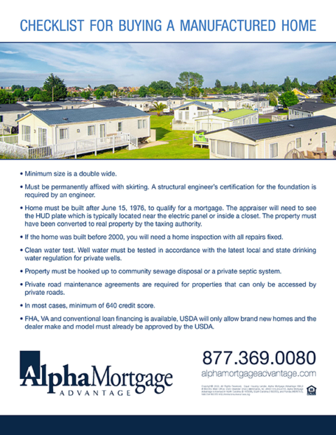 Checklist For Buying A Manufactured Home Alpha Mortgage Advantage Checklist For Buying A Manufactured Home Alpha Mortgage Advantage